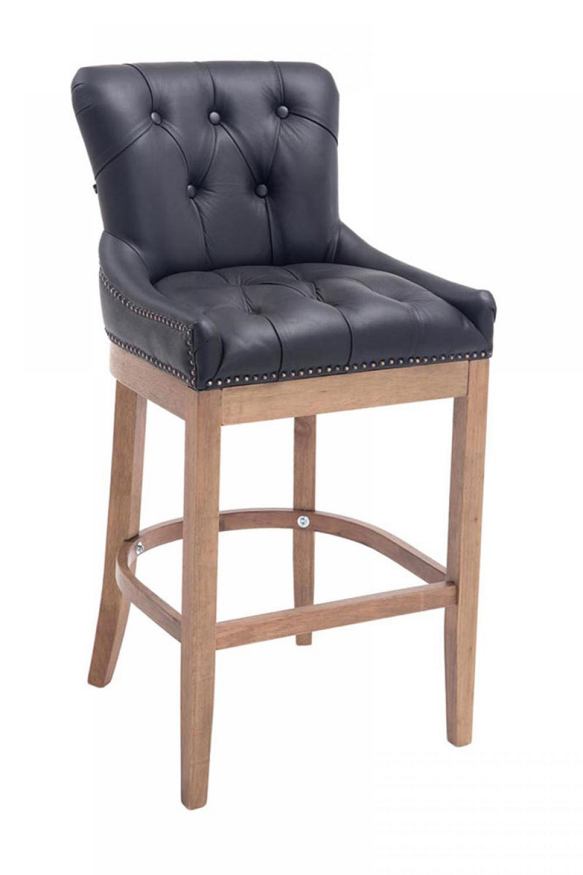 BARHOCKER 2er Set Echtleder schwarz - Schwarz/Naturfarben, Leder/Holz (55/109/57cm) - CLP