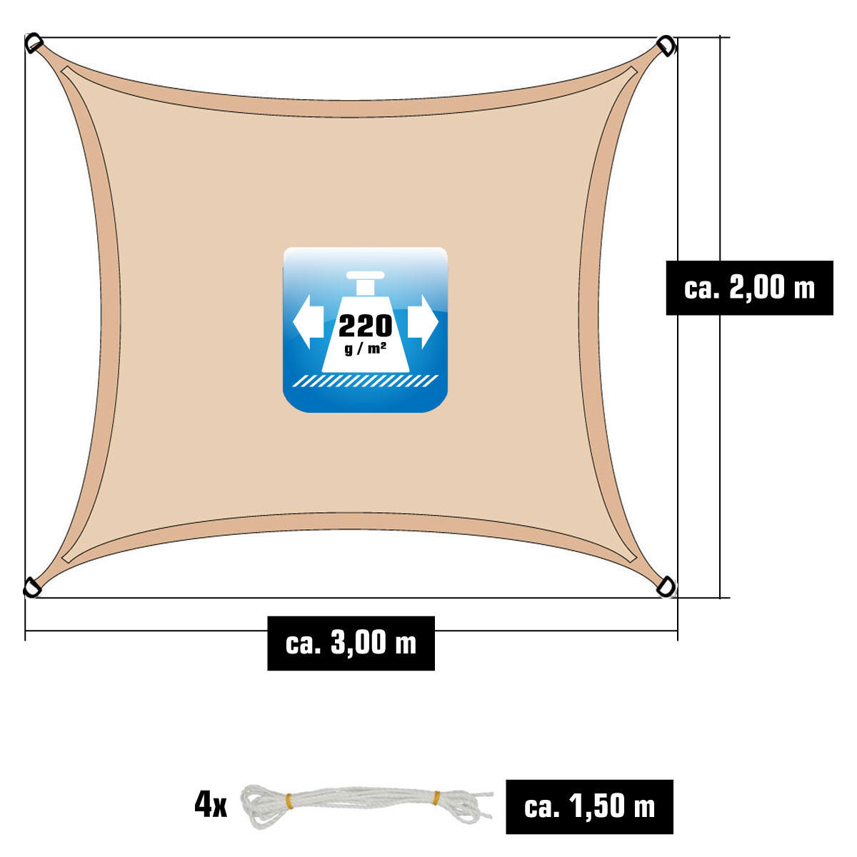 SONNENSEGEL Luftdurchlässig 300/200 cm Beige - Beige, Kunststoff (200/300cm) - Amanka