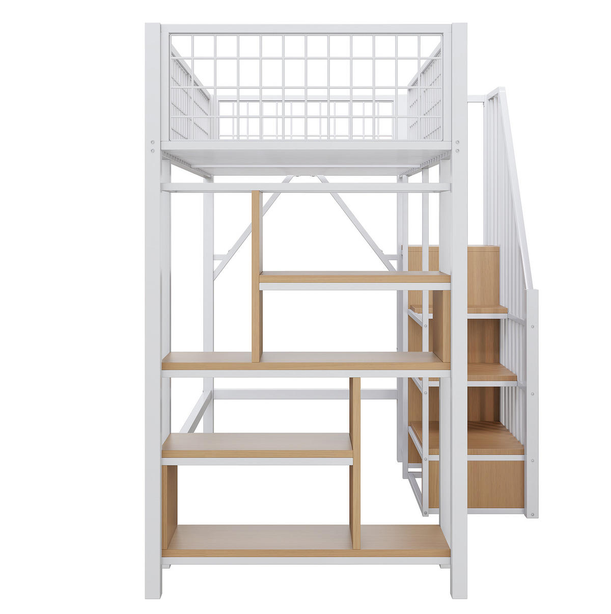 HOCHBETT 90/200 cm in Weiß – mit Stauraumtreppe und offenem Unterbau - Weiß, Metall (90/200cm) - BEAOK