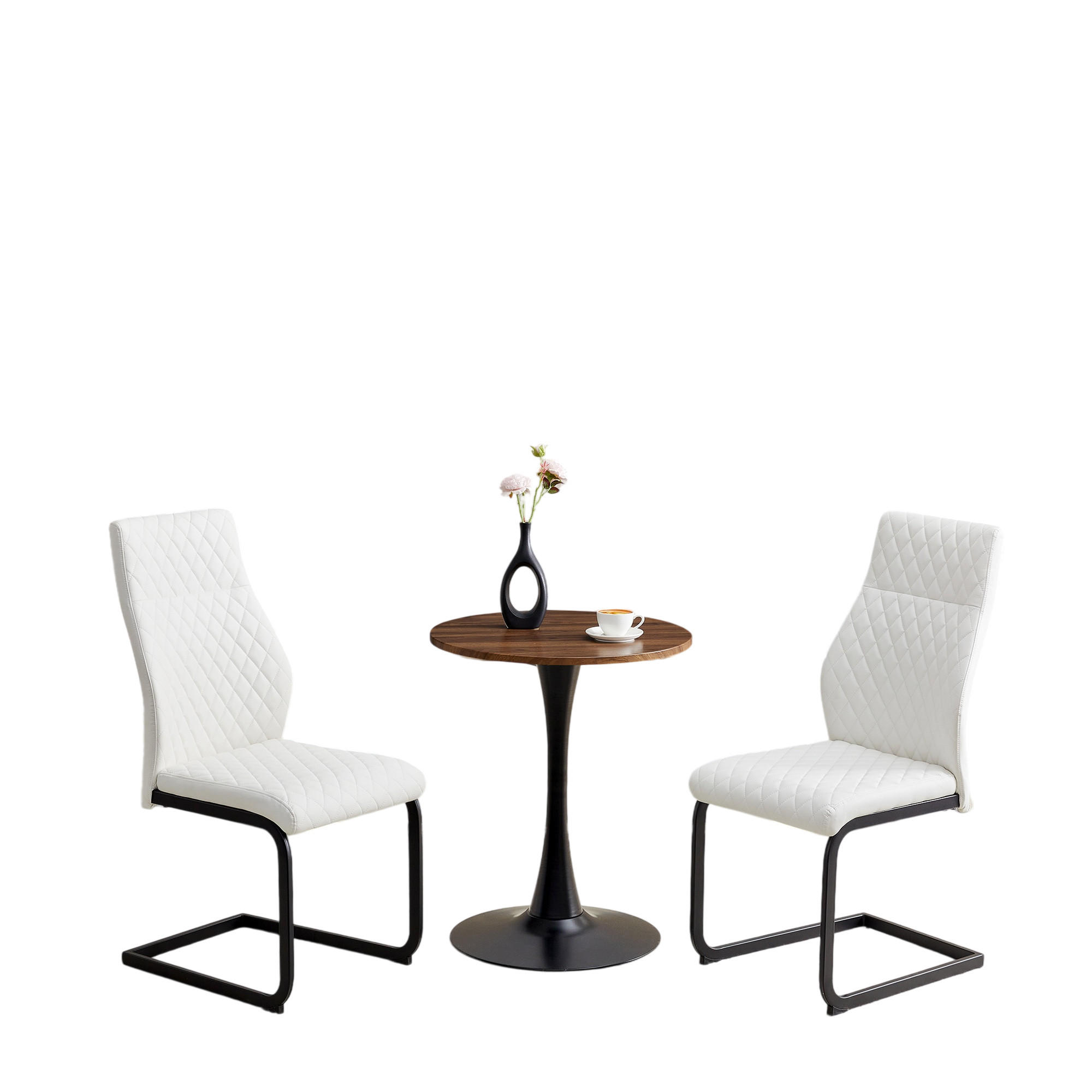 ESSGRUPPE DE-39408 3-teilig, mit 2 Stühlen und Rautenmuster Weiß/Schwarz - Weiß, Holzwerkstoff (60/72/60cm) - ComfortXL