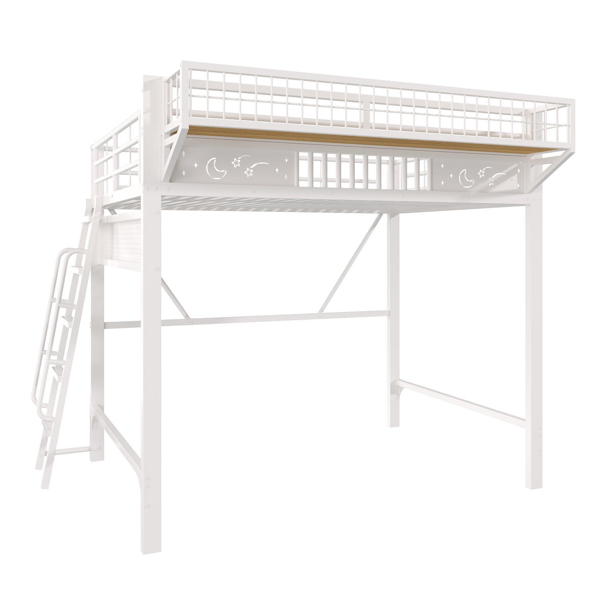 HOCHBETT 140/200 cm mit Metallgestell Weiß, Staufächern und offener Unterseite - Weiß, Metall