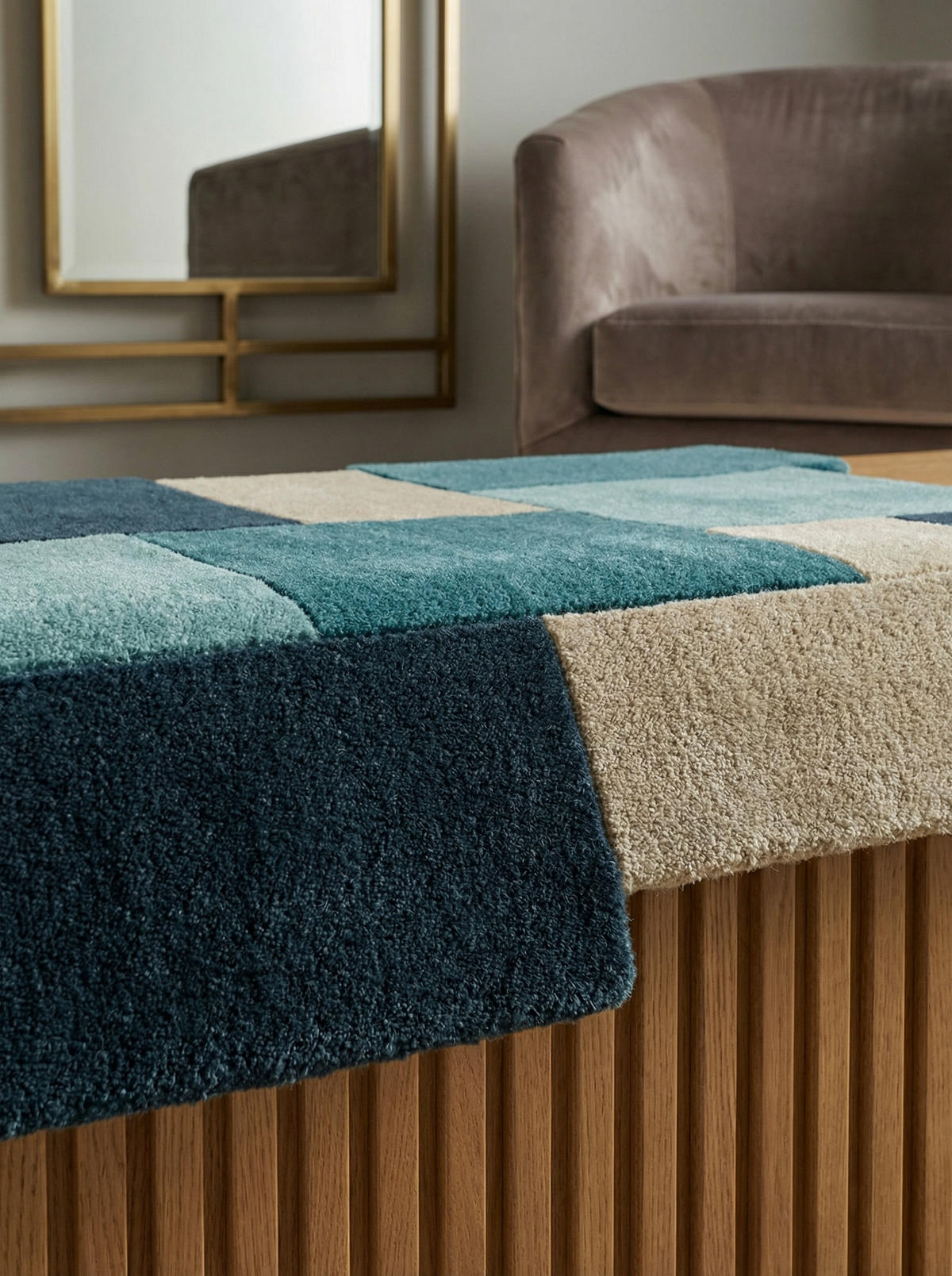 WOLLTEPPICH Geometrisch-Design, handgetuftet THAMES EVA, Türkis 150x240 cm - Blau, Textil (150/240cm) - KADIMA DESIGN