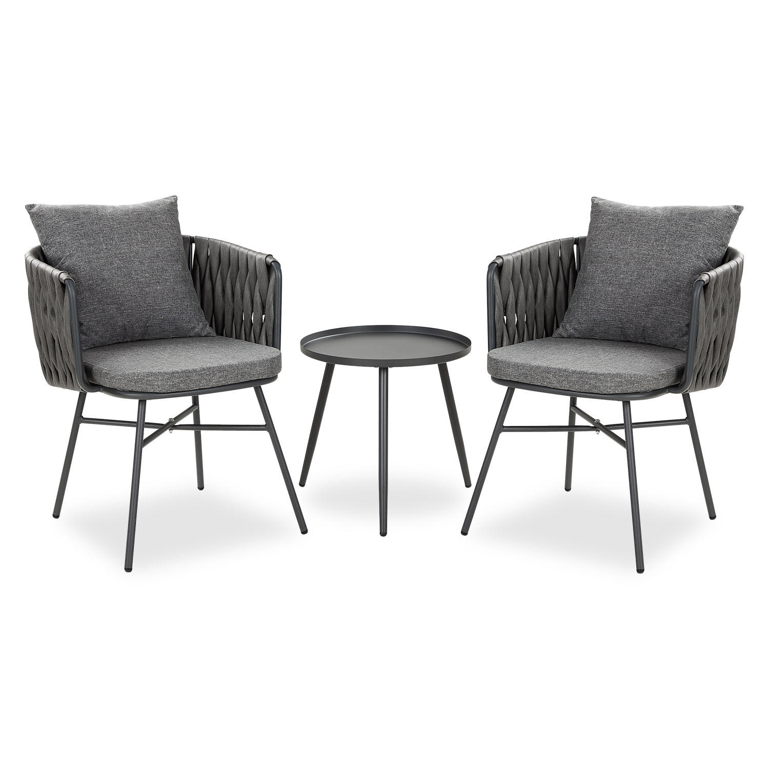 GARTENMÖBEL-SET 3-tlg. Kunststoff Grau - Grau, Textil/Metall - Homestyle4u