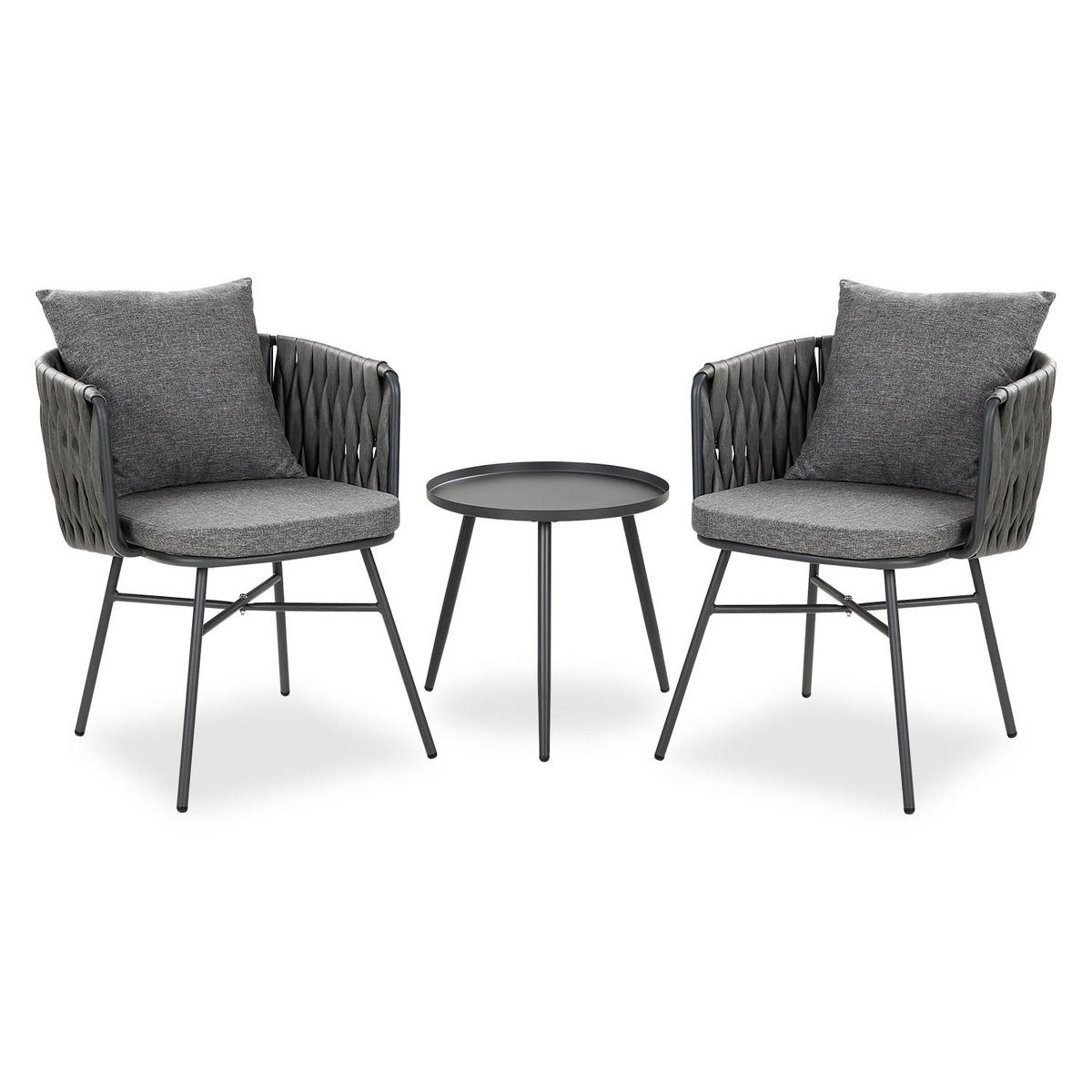 GARTENMÖBEL-SET 3-tlg. Kunststoff Grau - Grau, Textil/Metall - Homestyle4u