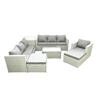 GARTENGARNITUR mit 3-SITZER SOFA,COUCHTISCH Polyrattan Hellgrau-Mix 9-Sitzer - Hellgrau/Grau, Glas/Kunststoff - Fimous