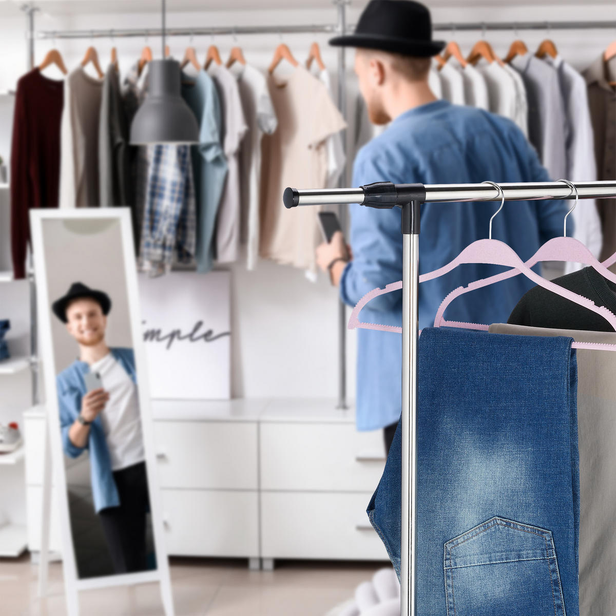 10XVEŠIAKY - ružová, kov/textil (41.5/21/0.6cm) - Relaxdays