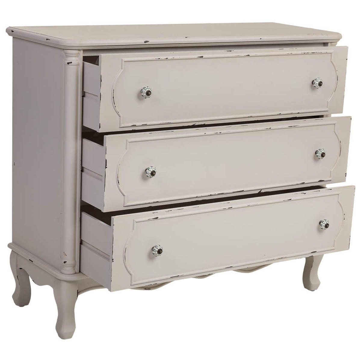 KOMMODE aus gealtertem Holz mit 3 Schubladen 100x38x86,5h cm - Weiß - Weiß, Holz (100/86/38cm) - Wanderlust