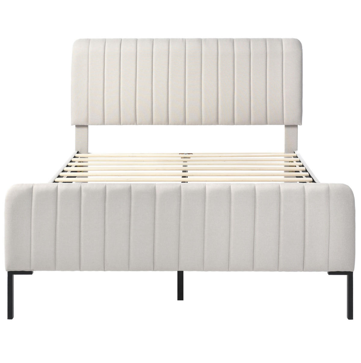 POLSTERBETT aus Leinen 180x200 cm Grau-Beige mit verstellbarem Kopfteil und Lattenrost - Beige, Textil (180/200cm) - IVMEU