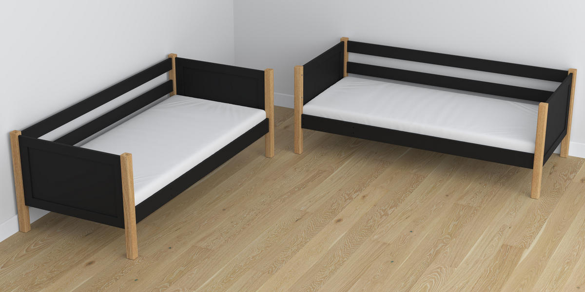 ETAGENBETT N02 Schwarz / Eiche Natur 100/200 - Schwarz/Eiche Artisan, Naturmaterialien/Holz (100/200cm) - N-Wood