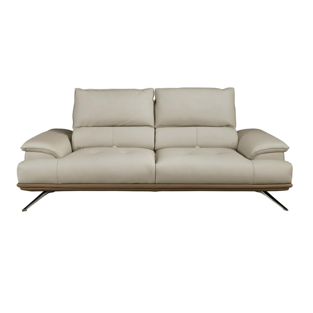 SOFA 3-Sitzer-Sofa aus taupegrauem Leder 222/117/104 cm - Taupe/Chromfarben, Leder/Holz (222/100/117cm) - ANGEL CERDA