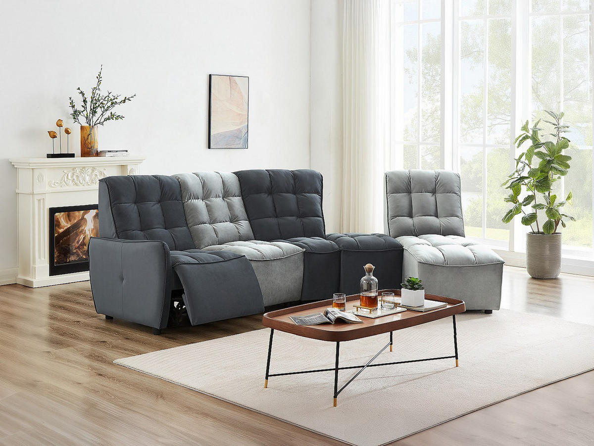 RELAXSOFA - 6 Personen - stoff - hellgrau, anthrazitgrau Alford - Anthrazit/Hellgrau, Textil (323/104/210cm) - Vente-Unique