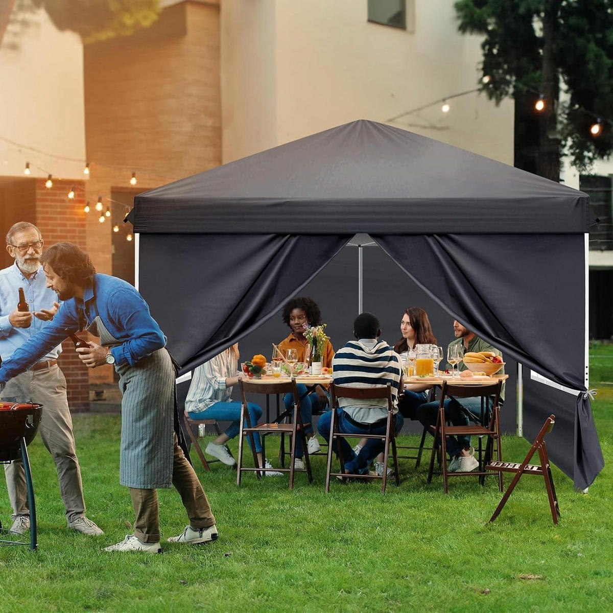 FALTPAVILLON 3 x 3 m Anthrazit mit 4 Seitenteilen, Pop-Up One-Touch - Anthrazit, Textil (300/255/300cm)