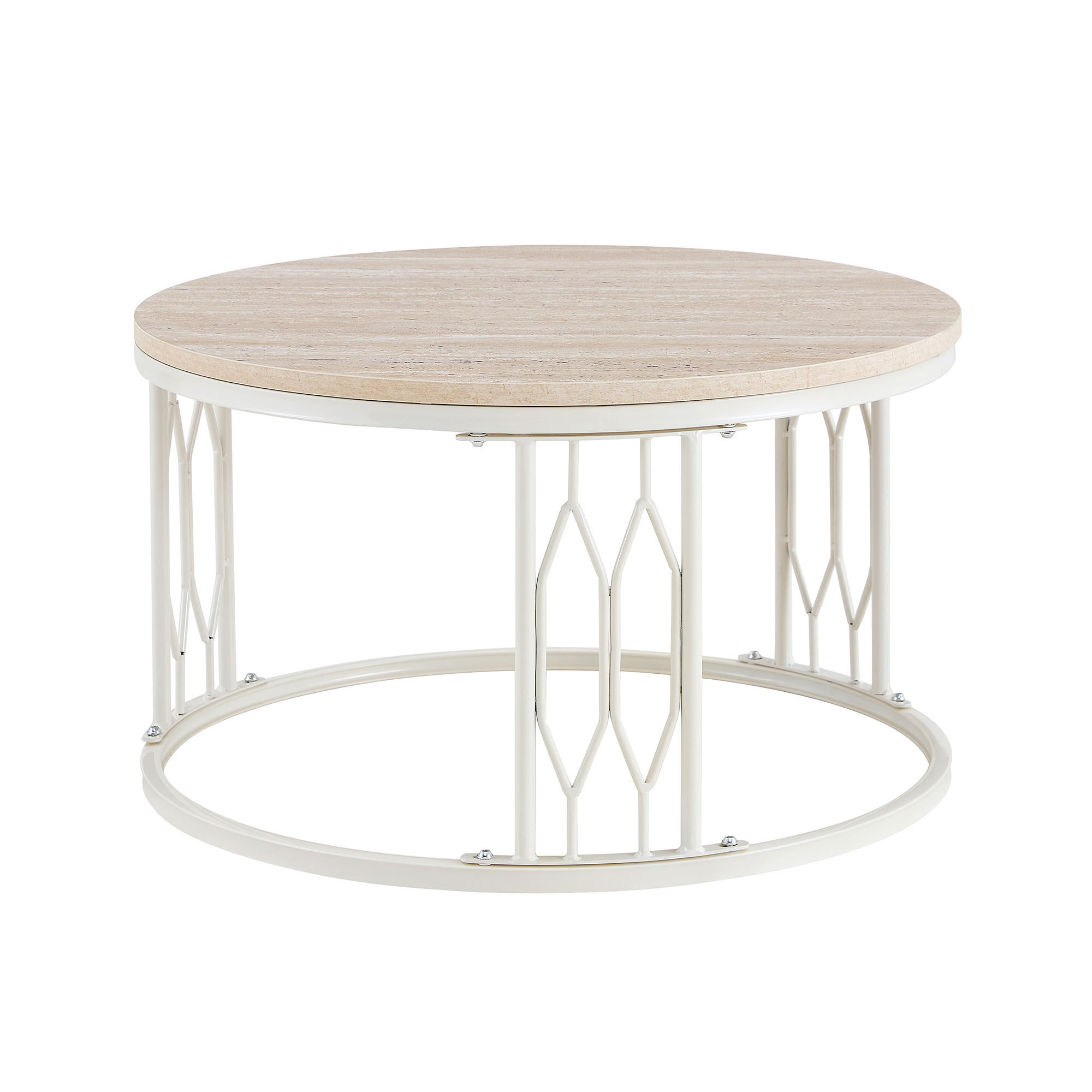 COUCHTISCH DE-37365 rund mit Holzoptik Weiß - Weiß, Metall (70/70/40.5cm) - ComfortXL