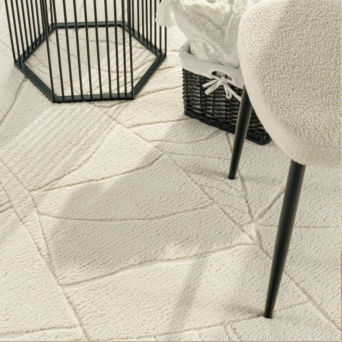 TEPPICH Kurzflor waschbar Struktur Wohnzimmer schmutzabweisend Creme Rechteckig 120x160 - Beige, Textil (160/120cm) - KADIMA DESIGN