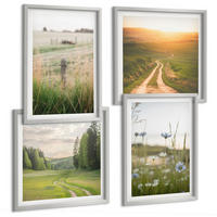 BILDER SET 4er Set - 50x50 cm & 40x60 cm Silberner Rahmen - Landschaften Natur Felder Sonne - Silberfarben, Kunststoff (50/50cm) - TULUP