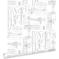 TAPETE Kontruktionszeichnungen von Flugzeugen 53 cm x 10.05 m - Weiß, Papier (53/1000cm) - ESTAhome