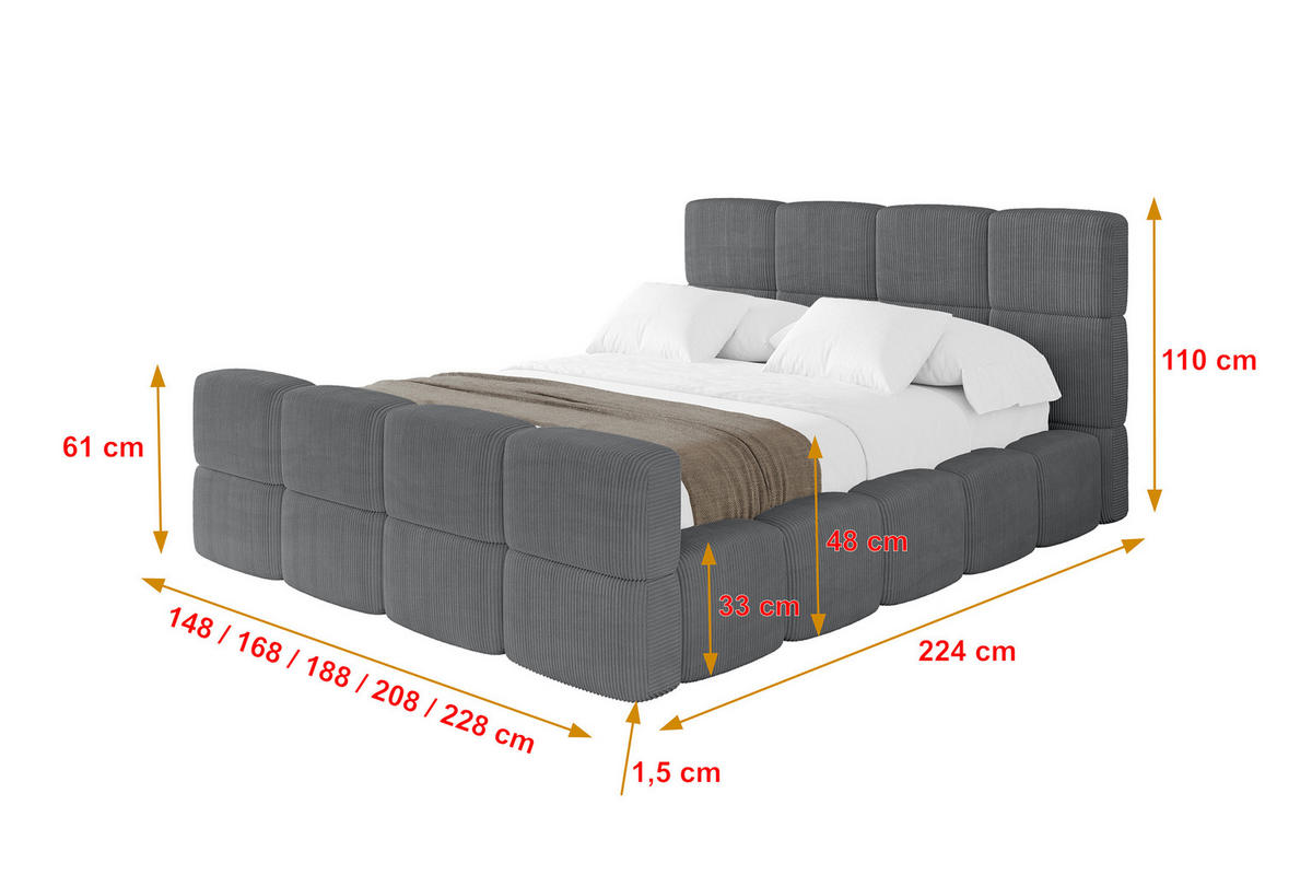 POLSTERBETT mit Bettkasten und Lattenrost, Bett mit Kopfteil, Boxbett ohne Matratze, Doppelbett mit Stauraum - NATA-Z 120x200 Dunkelgrau - Chromfarben, Holzwerkstoff/Textil (120/200cm) - ALTDECOR