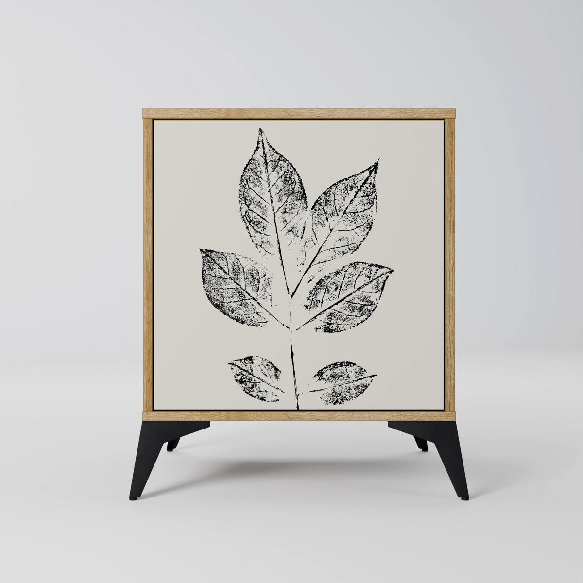 SIDEBOARD LEAFY STAMPS, Eichefarben, 57,5x42x67,5 cm, Schwarze Metall-Rahmenfüße - Eichefarben/Multicolor, Holzwerkstoff/Metall (57.5/67.5/42cm) - SpaceRebels