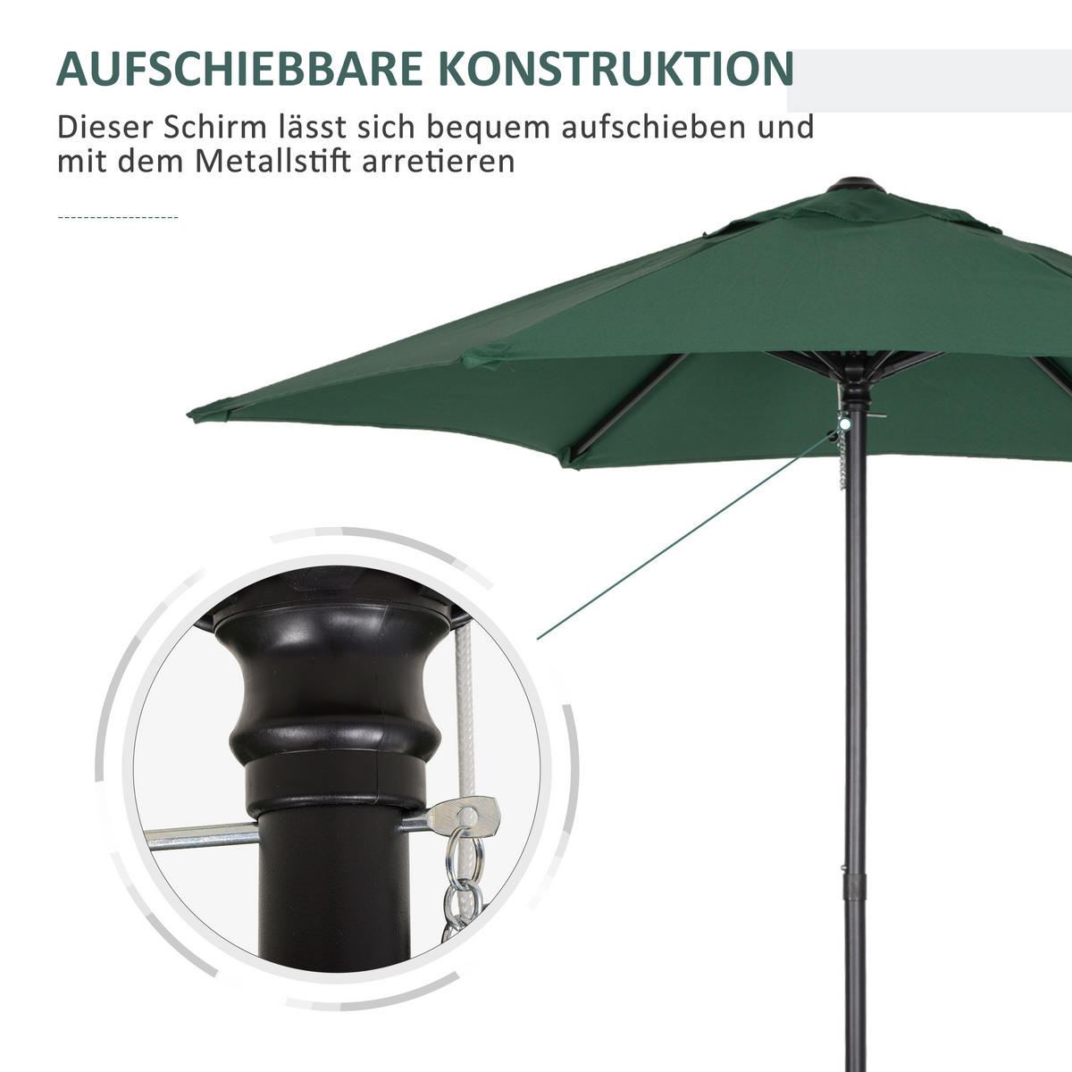 SONNENSCHIRM DE-05687 Sechseckig, Ø196 cm Grün - Grün, Metall (196/196cm) - ComfortXL