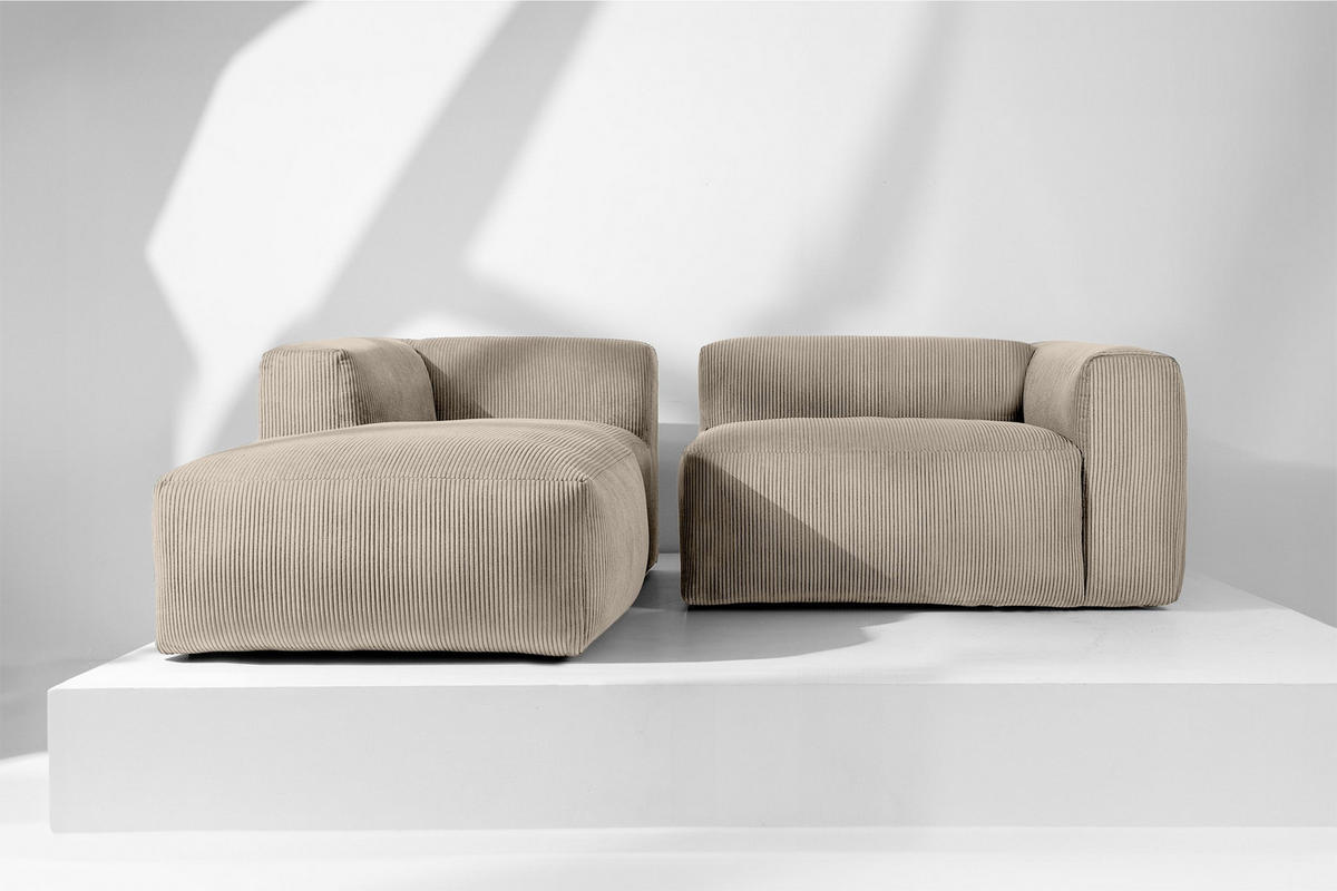 ECKMODULSOFA-LINKS BUFFO 3/4 Sitzer mit extrem weicher Sitzfläche, Kordstoff, beige - Beige, Textil (237/180cm) - KONSIMO®
