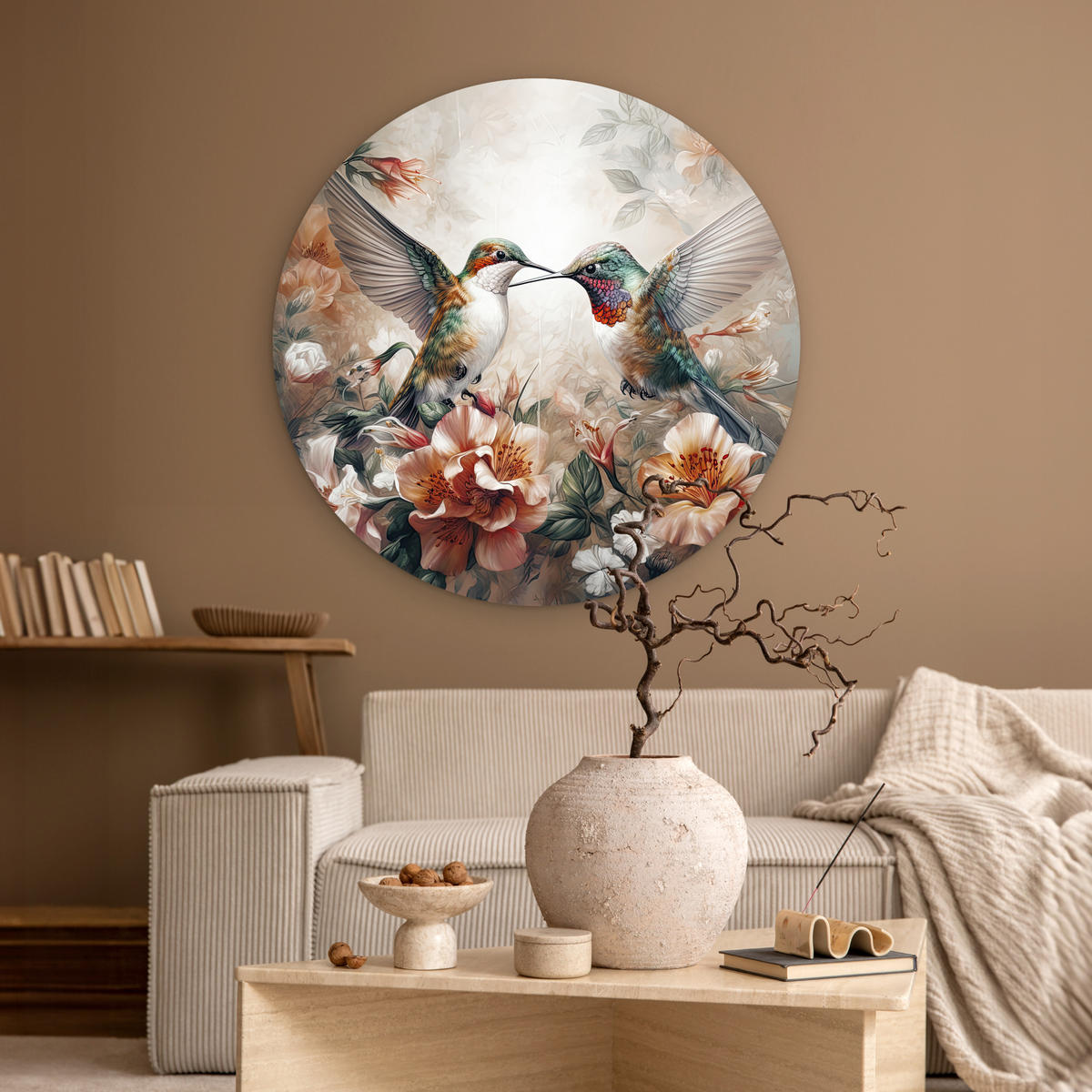 WANDBILD Kolibri - Vögel - Blumen - Natur 90x90 cm - Altrosa, Kunststoff (90/90cm) - MuchoWow