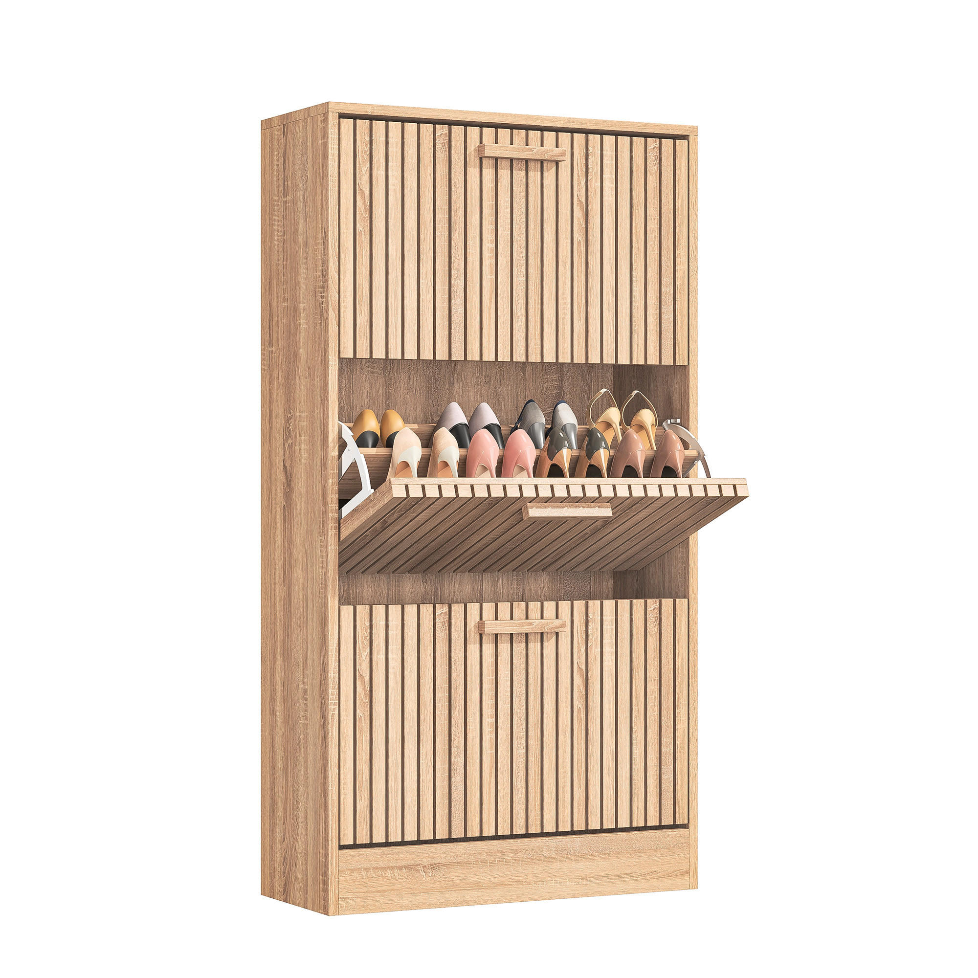 SCHUHSCHRANK Schmal Aus Holz Mit 2 Flip-Schubladen 60x113 Cm - Braun, Holz (24/113/60cm)