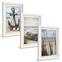 BILDER SET 3er Set - 20x30 cm Weißer Rahmen - Anker, Boot, Ruder, Strand - Weiß, Kunststoff (20/30cm) - TULUP