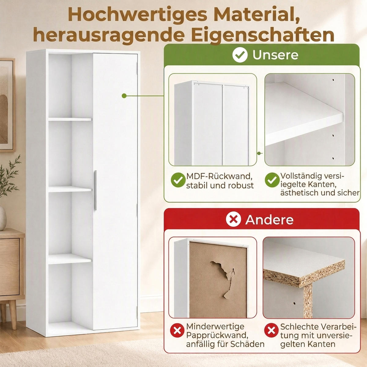 BÜCHERSCHRANK Spanplatte MDF Weiß - Silberfarben/Weiß, Holzwerkstoff/Kunststoff (35/160/60cm) - HOMCOM