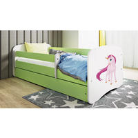 KINDERBETT Einhorn 80x180 cm mit Schublade, Rausfallschutz & Lattenrost, Grün - Grün, Holzwerkstoff (80/180cm) - RAUMHIRSCH FURNITURE