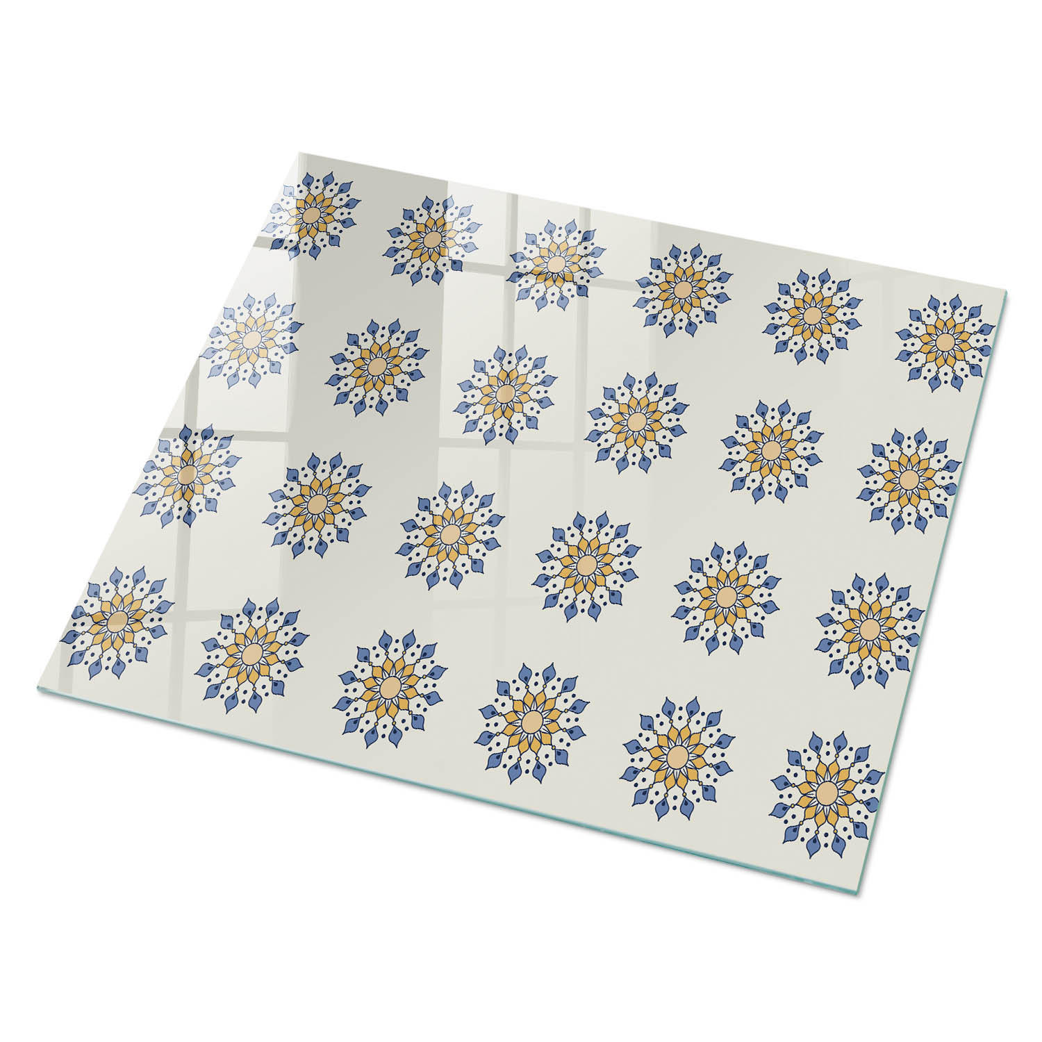 GLASPLATTE 80x60 cm – Symmetrische Mandalas - Blau, Glas (0.4/80/60cm) - ArtPrintCave