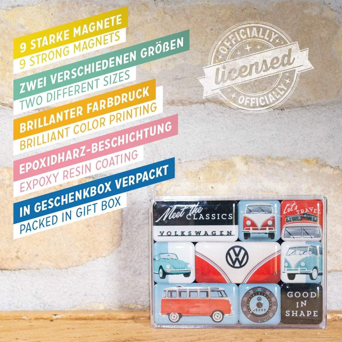 MAGNETSET 9-teilig Volkswagen VW Bulli & Beetle Meet The Classics - Multicolor, Metall (9/7/2cm) - Nostalgic-Art