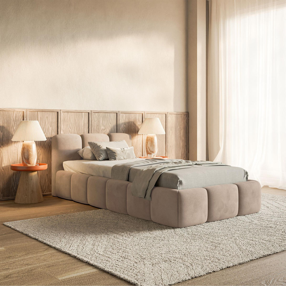 POLSTERBETT Cloudy Low Beige Samt, Bettkasten & Lattenrost, 90x200 cm - Beige/Schwarz, Kunststoff/Textil (90/200cm) - Selsey
