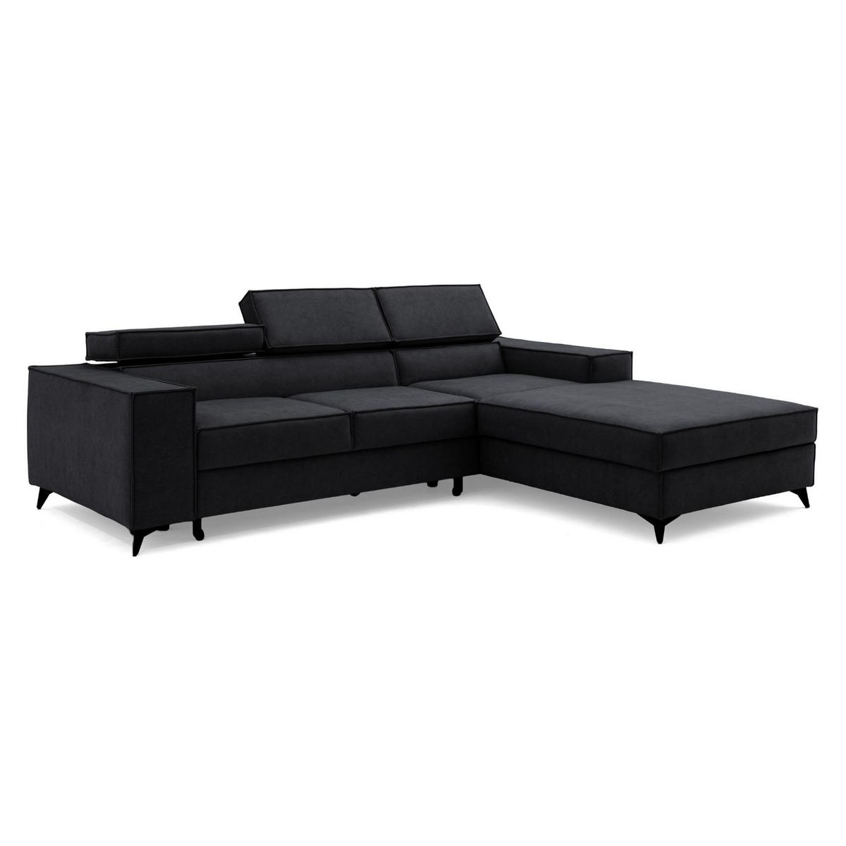 ECKSOFA PURE S Rechts mit Schlaffunktion 127x215 Velours Graphit - Graphitfarben/Schwarz, Holz/Textil (204/281cm) - Muffo