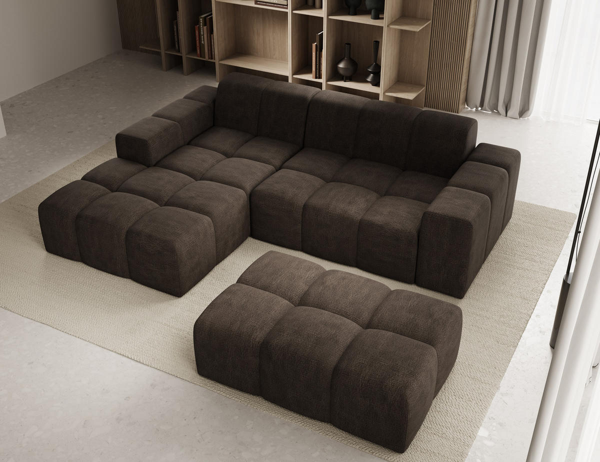 ECKSOFA Fogo mit Hocker, Couch L-Form, Sofa Links, Veloursstoff, 245x68x180 cm, Braun - Braun, Holz/Textil (180/245cm) - PROMETO Möbel