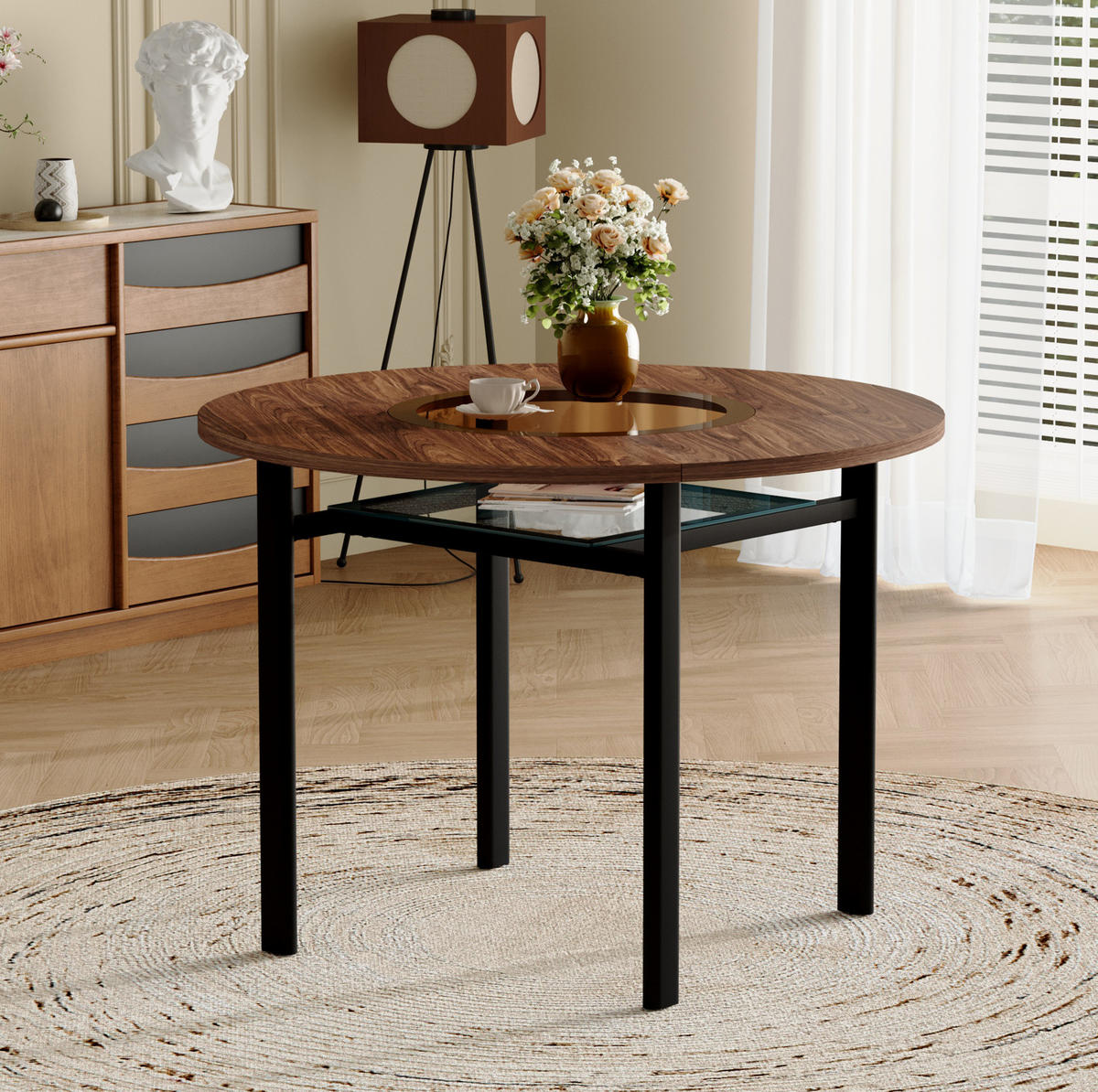 ESSTISCH 100 cm Braun/Schwarz aus Glas, Metall und MDF mit Glasintarsie - Braun, Holzwerkstoff (100/100/76cm) - OKMYHOME
