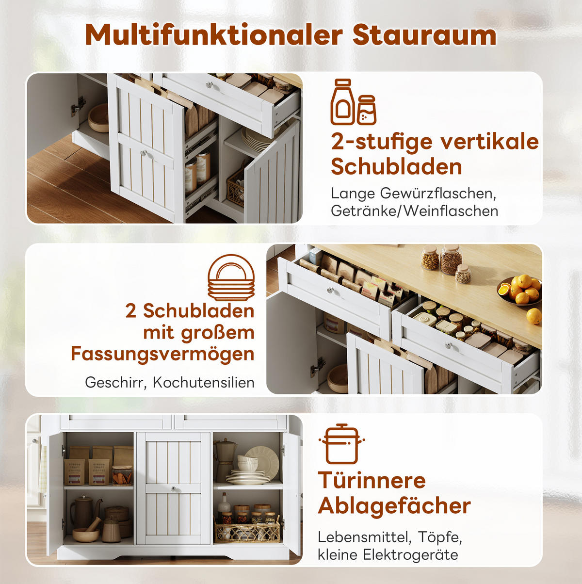 KÜCHENINSEL mit klappbarer Arbeitsplatte 120 x 70 (45+25) x 92 cm Natural White - Naturfarben, Holz (70/92/120cm) - Beauniv