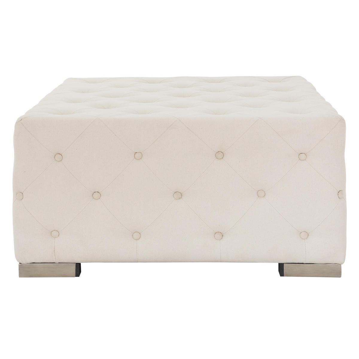 SITZPOUF Creme 90x90x45 cm quadratisch aus Leinen mit Metallfüße - Creme, Holz (90/45/90cm) - WOMO-DESIGN