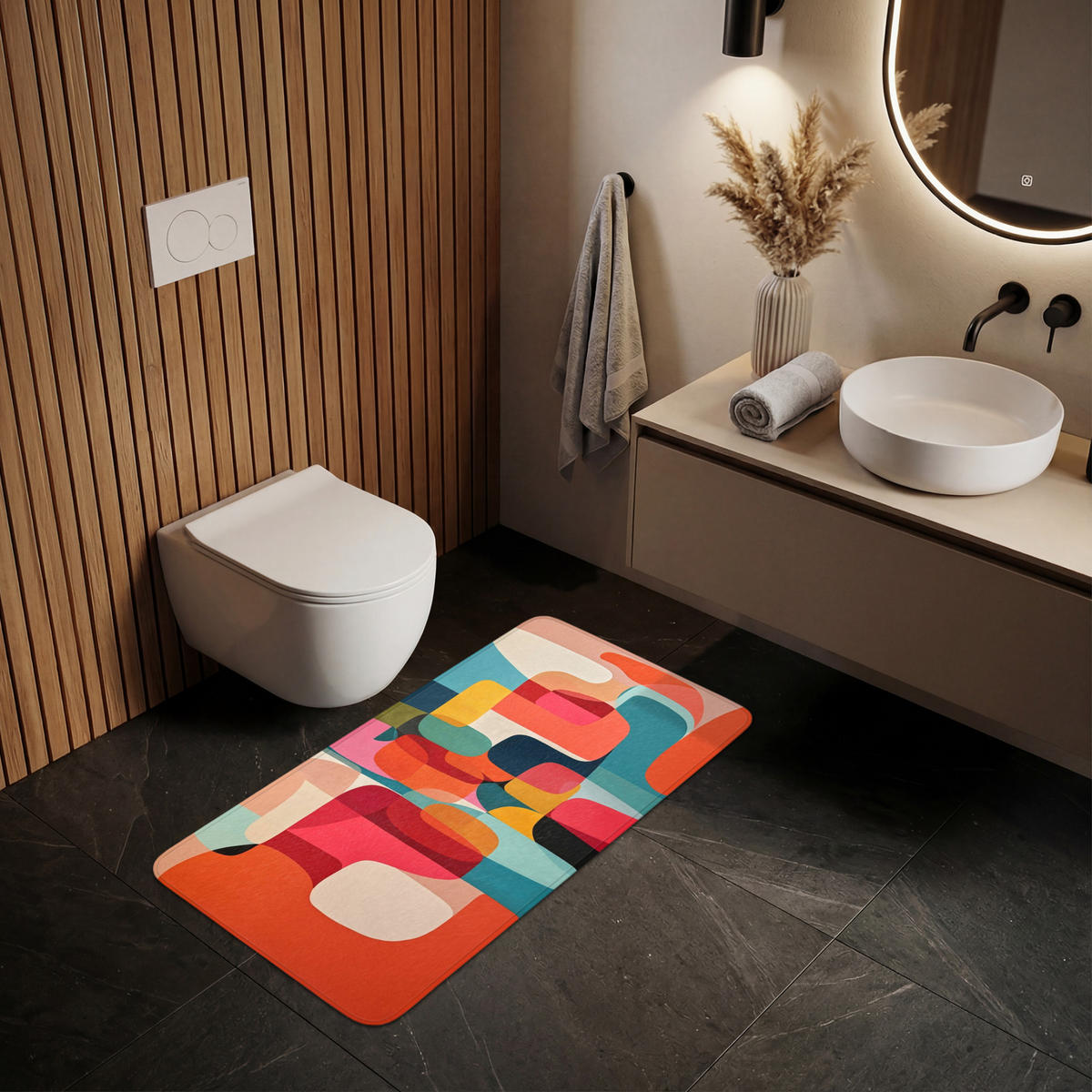 WC PŘEDLOŽKA Tvary - barevné - abstraktní - letadla 120x60 cm - různobarevná, textil/plast (120/1cm) - OnlyWow