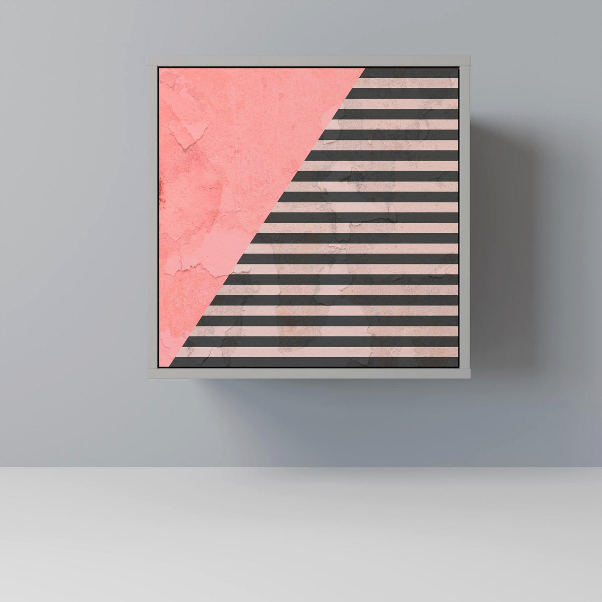 SIDEBOARD GLAMOROUS STRIPE, Grau, 57,5x42x72,5 cm, Schwarze Metallfüße - Multicolor/Schwarz, Holzwerkstoff/Metall (57.5/72.5/42cm) - SpaceRebels