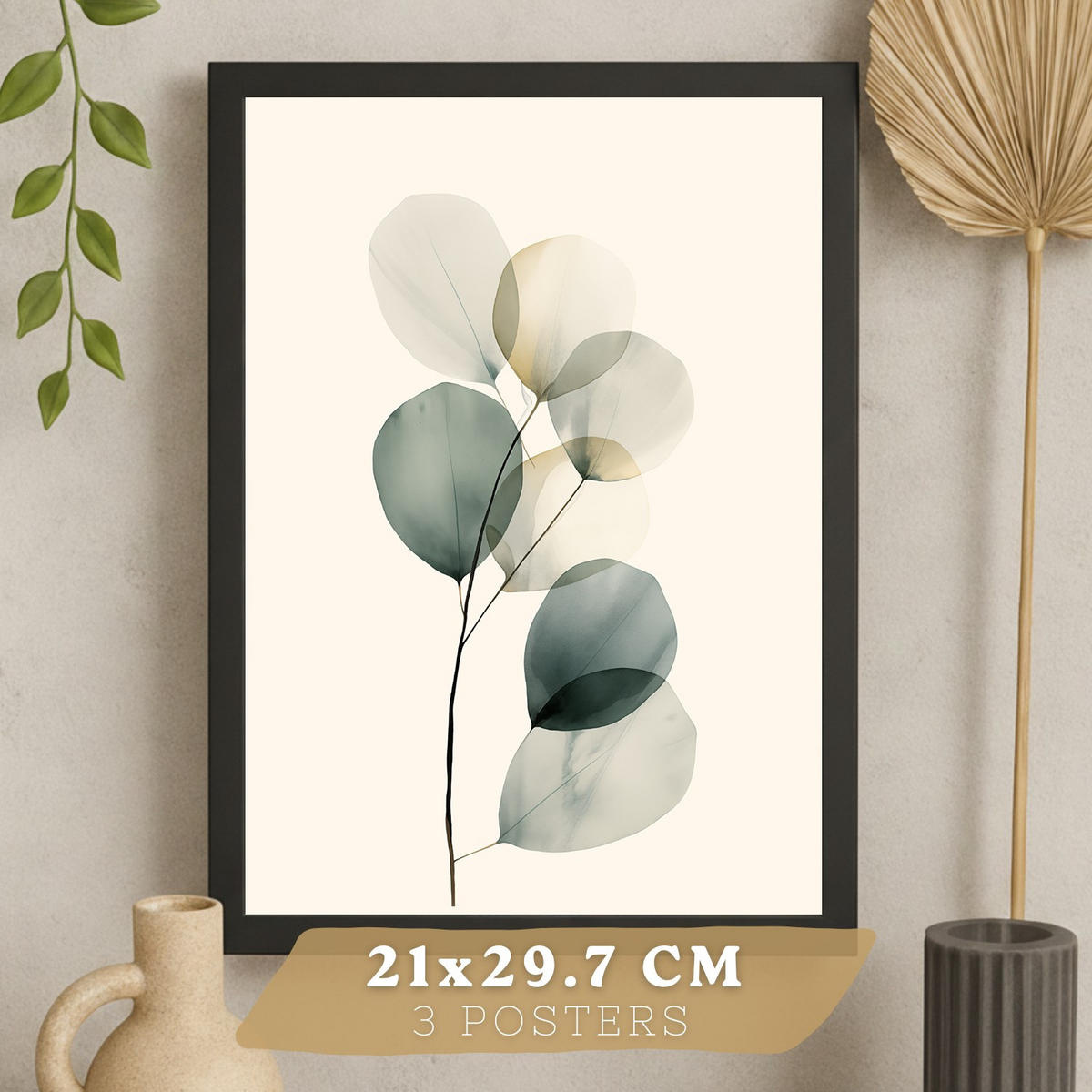 PLAKAT Sada 3 Rostliny A3 Černý rám - černá, papír (29.7/1/42cm) - Nacnic