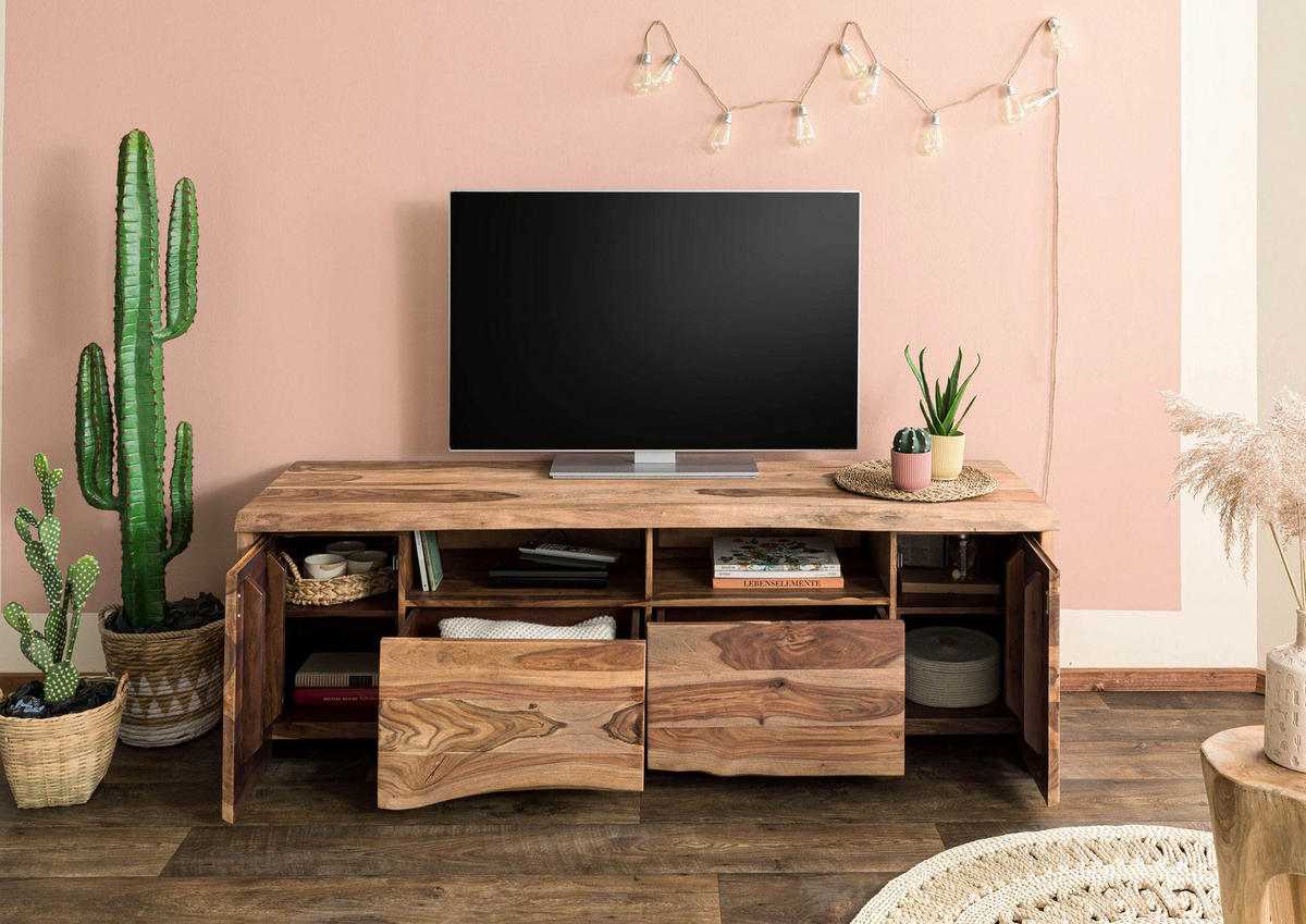 TV-BOARD Sheesham 178x48x58 natur lackiert / sandgestrahlt PURE SHEESHAM #222 - Naturfarben, Holz (178/58/48cm) - Massivmoebel24