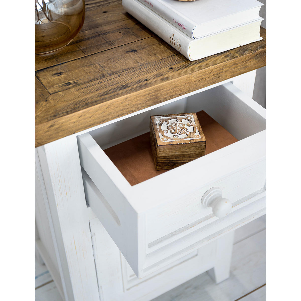 NACHTKOMMODE - Kiefer massiv - Weiß, Holz (45/65/35cm) - home24