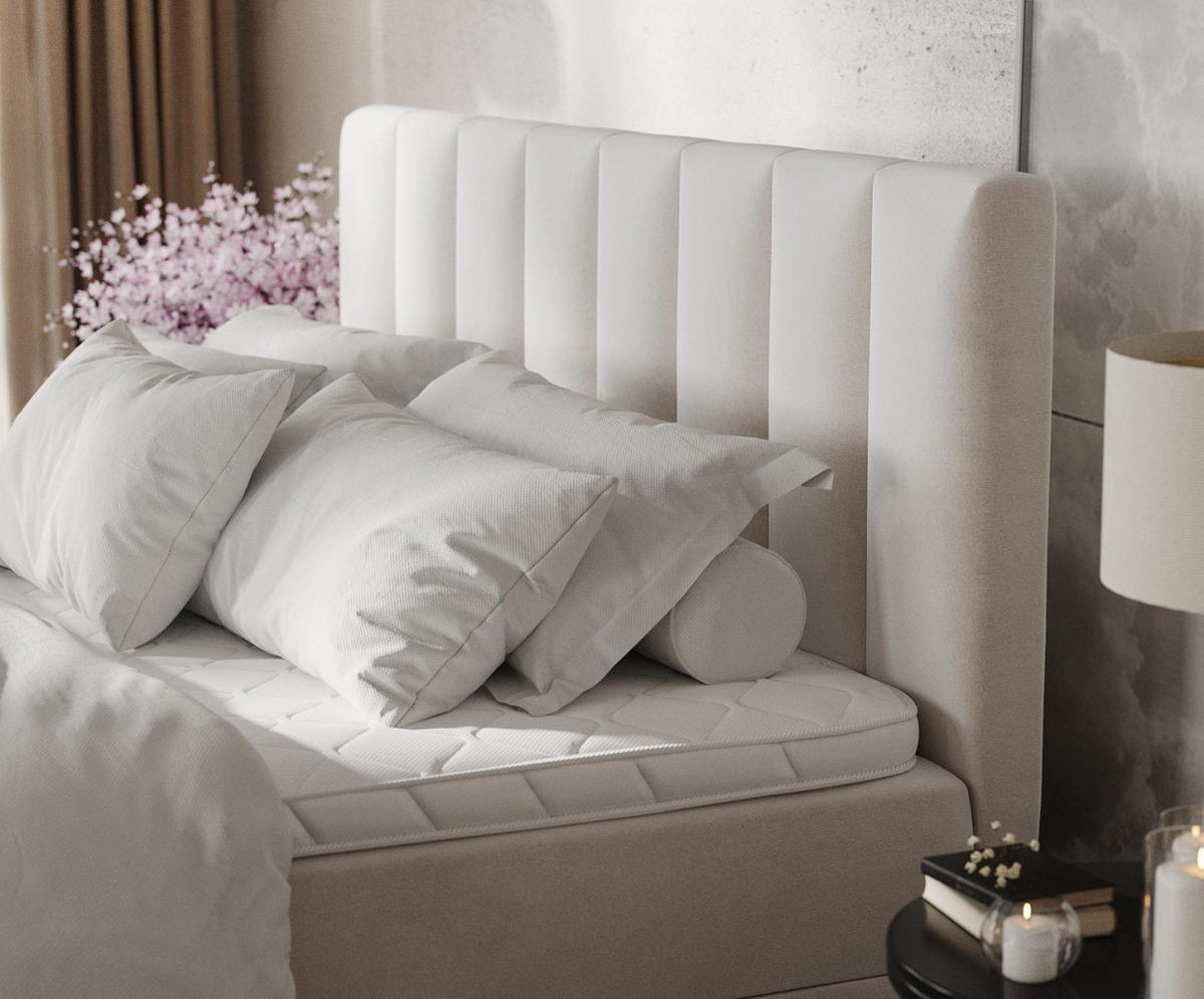 BOXBETT Lusso 200/200 cm Creme im Paros Stoff - Creme/Schwarz, Holz/Holzwerkstoff (200/200cm) - AltaBeds