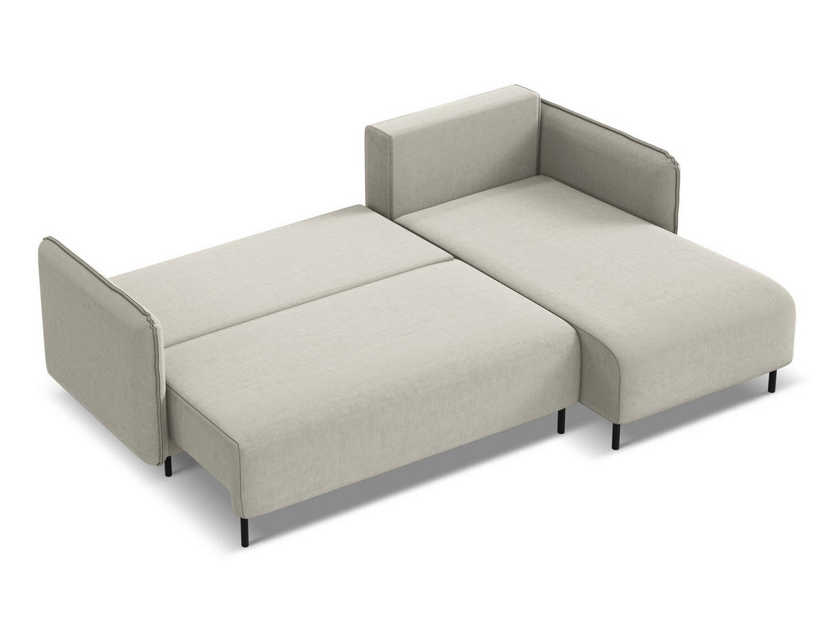 ECKSOFA mit Schlaffunktion Samt Stoff Creme - Perlmutt/Creme, Holz/Textil (236/162cm) - Makamii