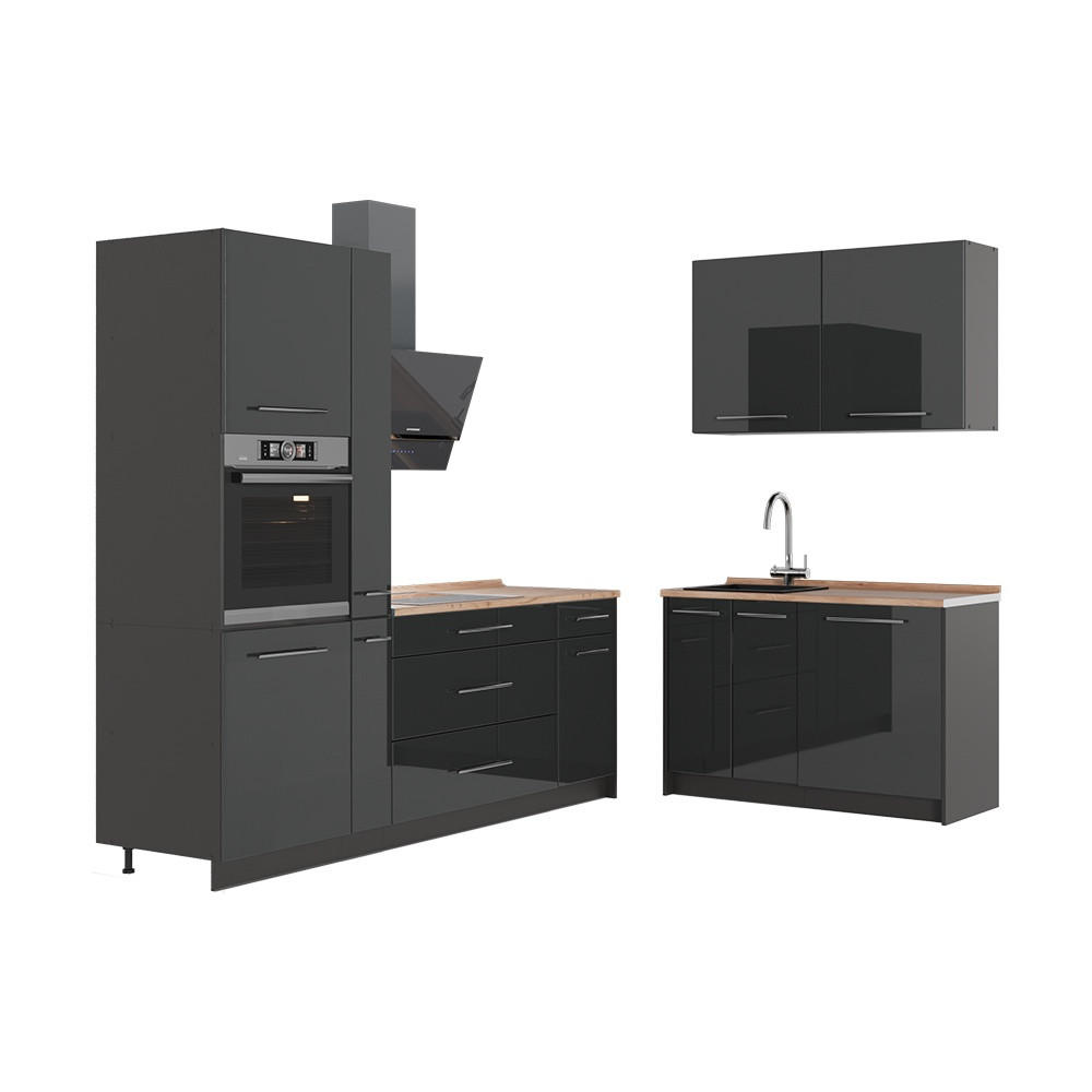 KÖK Fame-Line, Antracit högblank/antracit, 220 x 120 cm, AP Oak - Antracit/Svart högglans, Träbaserade material (220/206.8/60cm) - Vicco