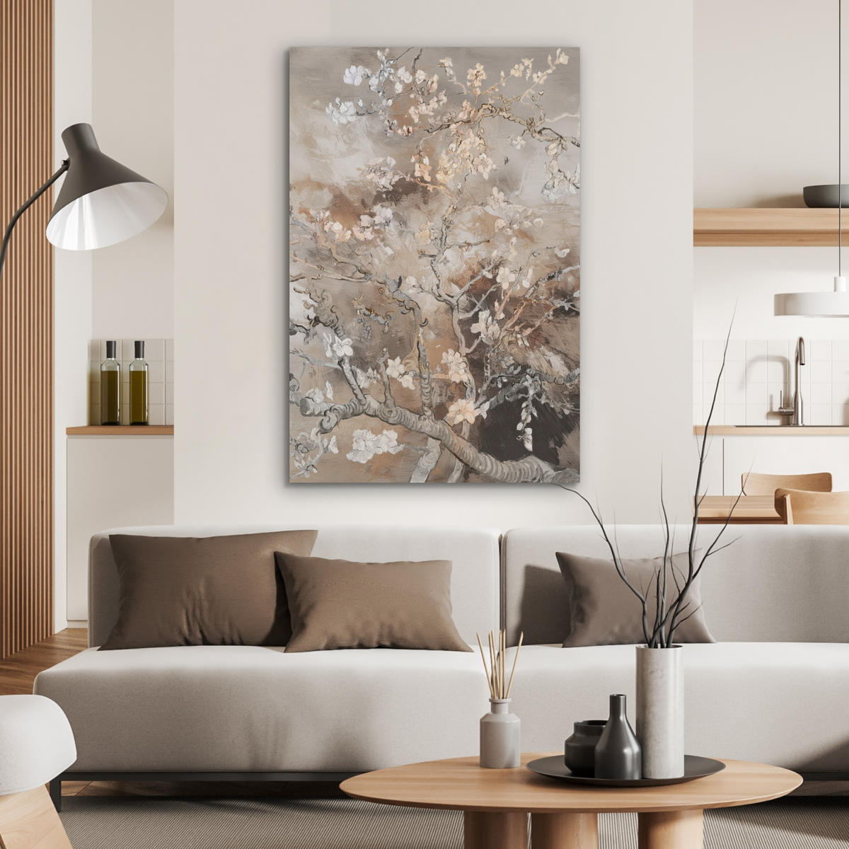 AKUSTIKPANEEL Mandelblüte - Kunst - Van Gogh - Beige - Abstrakt 70x100 cm - Braun, Textil (70/0.9cm) - MuchoWow