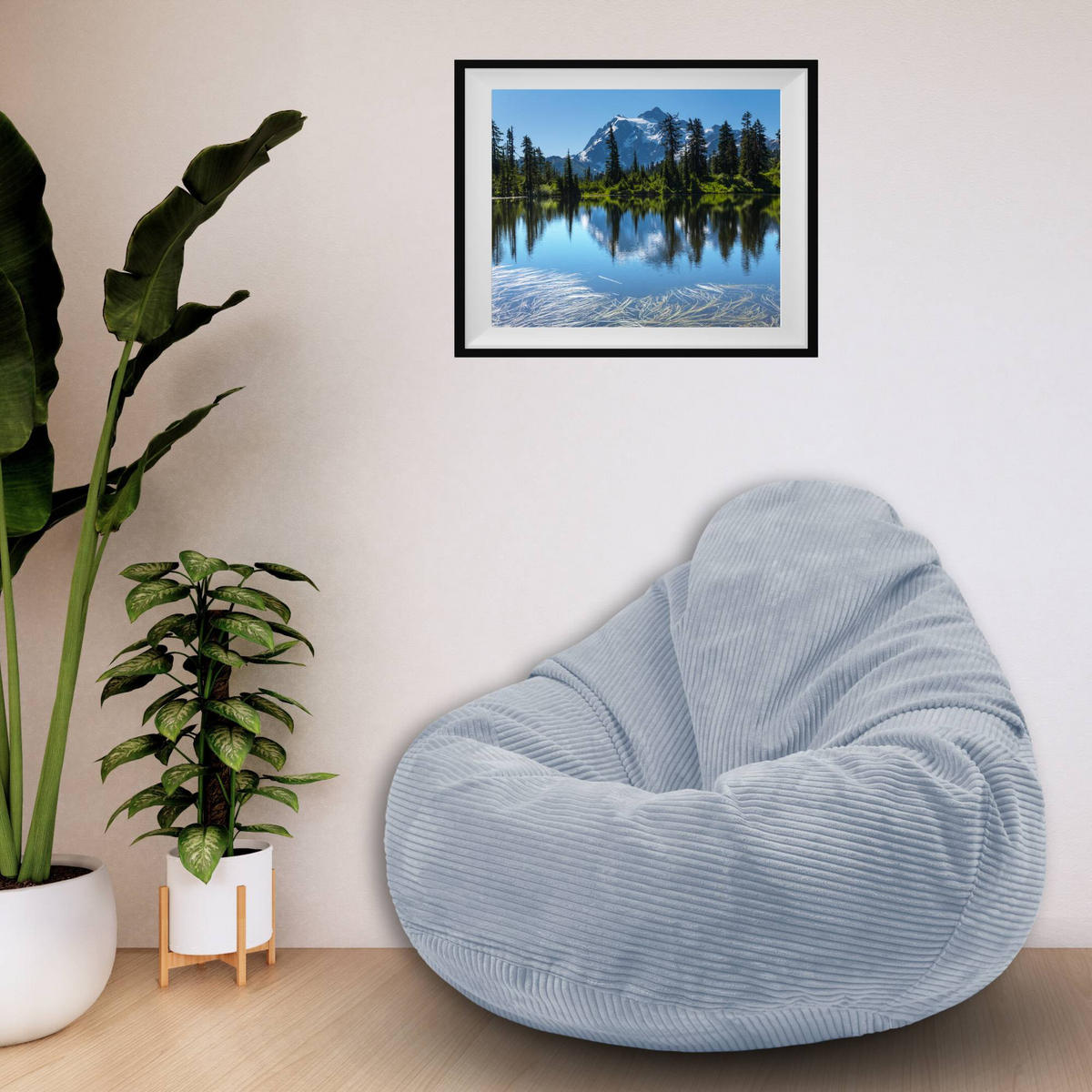 SITZSACK PARADISE MIT FUßSTÜTZE Kordsamt 2-tlg Baltic Sea M - Blau/Hellblau, Textil (90/100/90cm) - Dreamroots