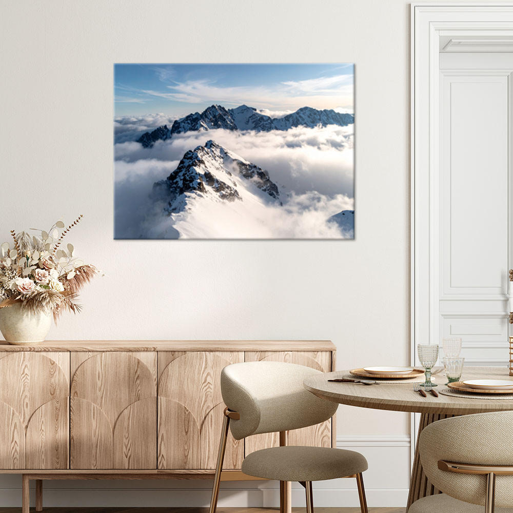 LEINWANDBILD Schneebedeckte Berggipfel Panorama 120x80cm - Weiß, Textil (120/80cm) - Feeby