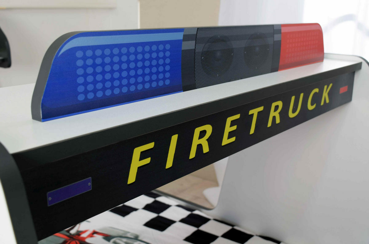 AUTOBETT Firetruck für Kinder 90x200 mit LED Leuchte und Lattenrost - Weiß, Holzwerkstoff (90/200cm) - Aileenstore