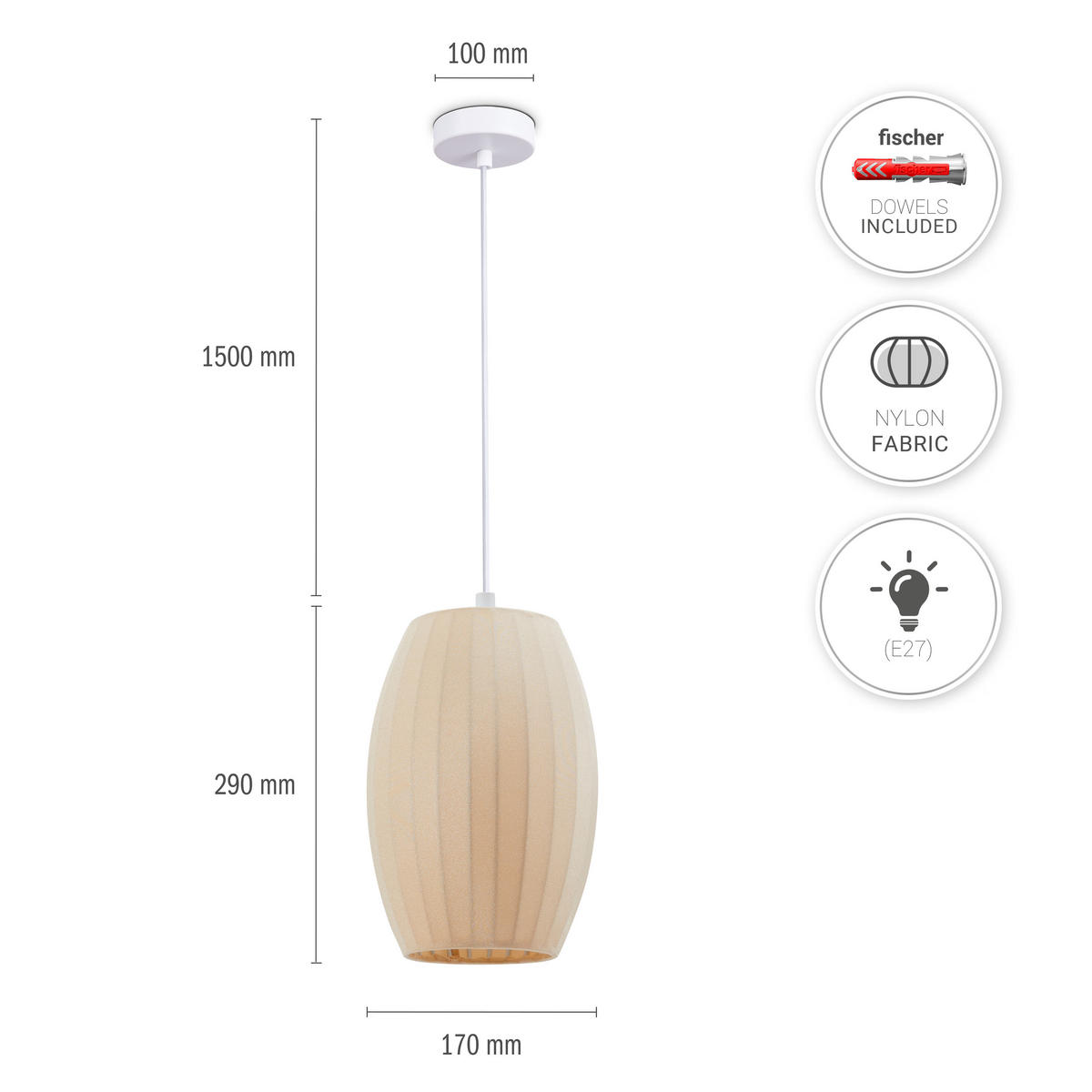 PENDELLEUCHTE Hugo Pd1 Linda - Weiß, Metall (17/17/29cm) - Paco Home